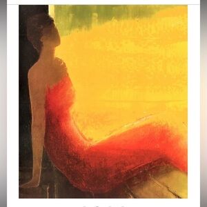 Emile Bellet Signed Seriolithograph Print D’Or et de Reve Yellow Red Woman